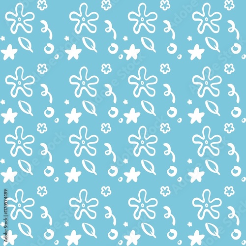 Seamless floral pattern with white flower ,star and leaf