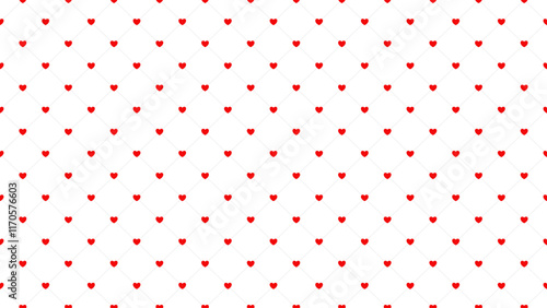 Repeating pattern of small red hearts on a white background. Perfect for romantic designs.