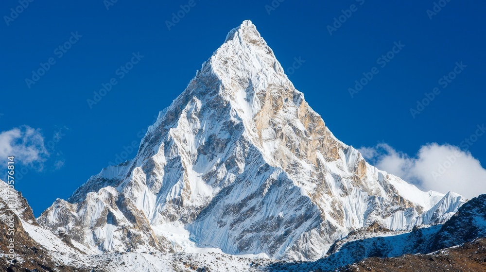 Obraz premium Snow-capped mountain peak against a clear blue sky.