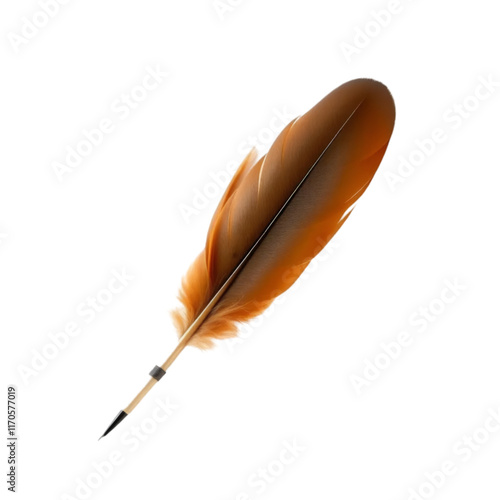 Image of feather pen on white background.