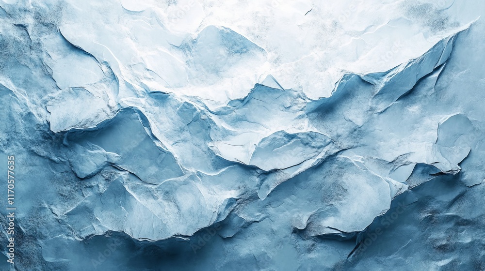 Naklejka premium White Glacier Wall with cold blue lighting, showcasing intricate ice textures, soft natural light highlighting the frozen beauty, perfect for winter or nature-themed designs.