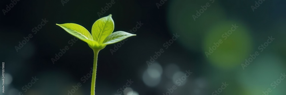 Close-Up of a Small Green Plant with a Dark Background, Emphasizing Growth Wallpaper Banner Background Close-Up of a Small Green Plant with a Dark Background, Emphasizing Growth Wallpaper Banner Background