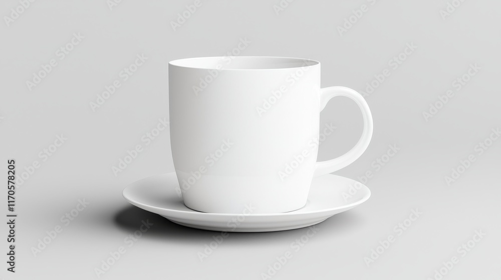 White ceramic cup with saucer on a light background. White ceramic cup with saucer on a light background.