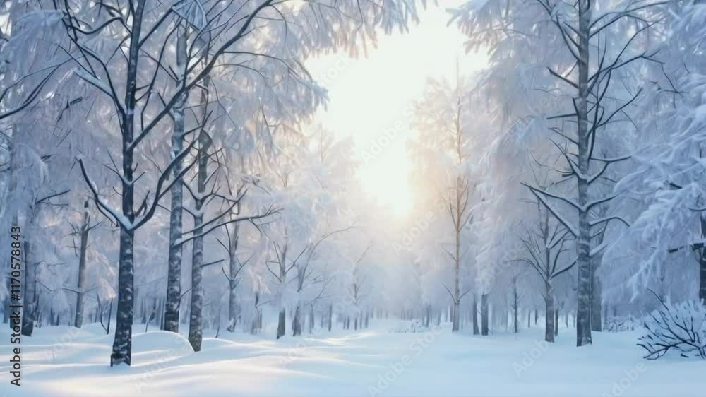 A serene winter landscape with snow-covered trees and soft sunlight filtering through. A serene winter landscape with snow-covered trees and soft sunlight filtering through.