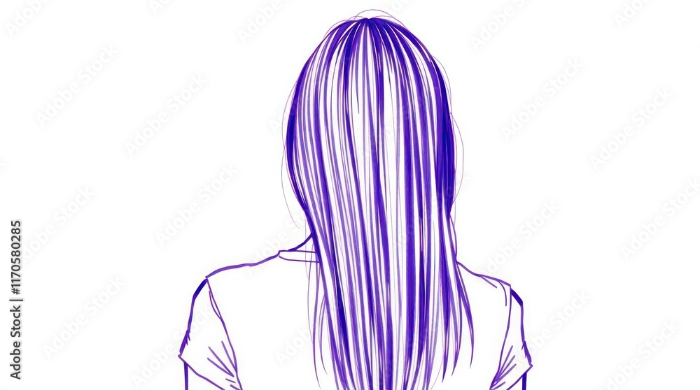 Illustration of a Person with Long, Purple Hair Against a White Background Illustration of a Person with Long, Purple Hair Against a White Background