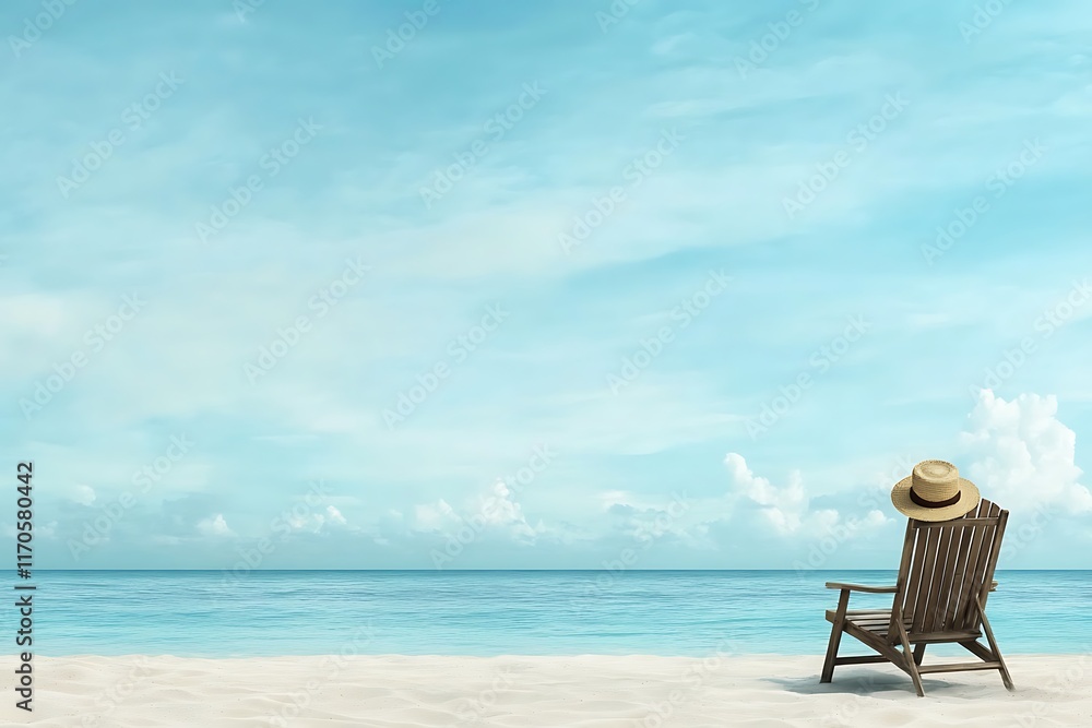 Obraz premium beach chair straw hat sand