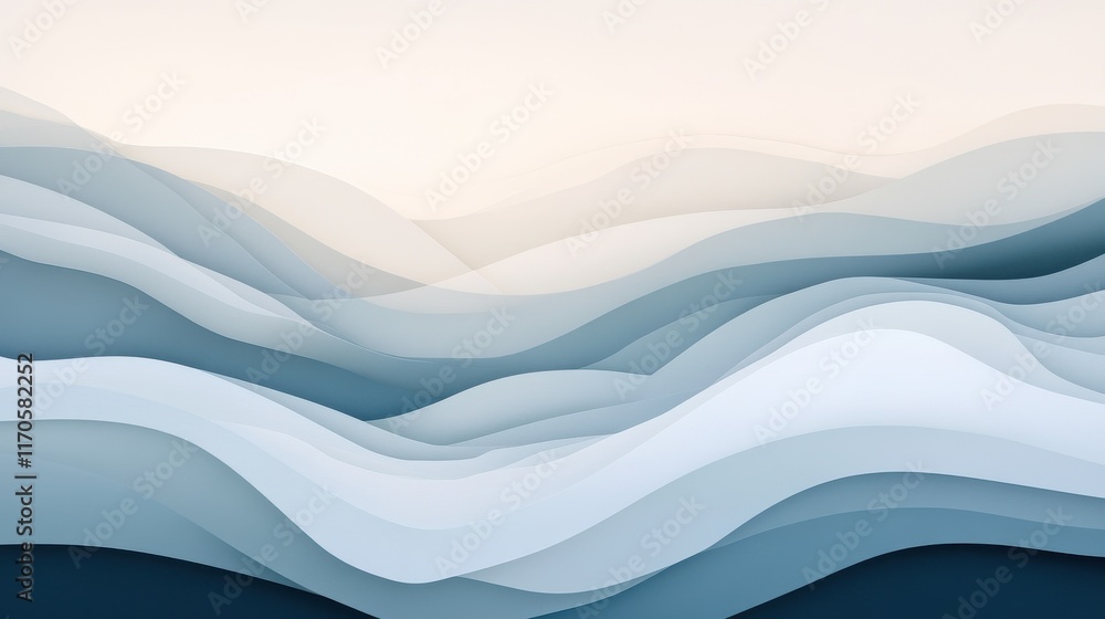 Fototapeta premium Minimalist gradient design featuring soft flowing waves in serene shades of blue and white creating a calming atmosphere