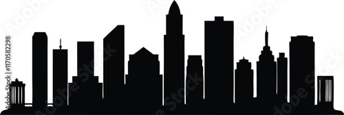 Houston City Skyline Silhouette Vector, City Buildings Black Clip art Vector
