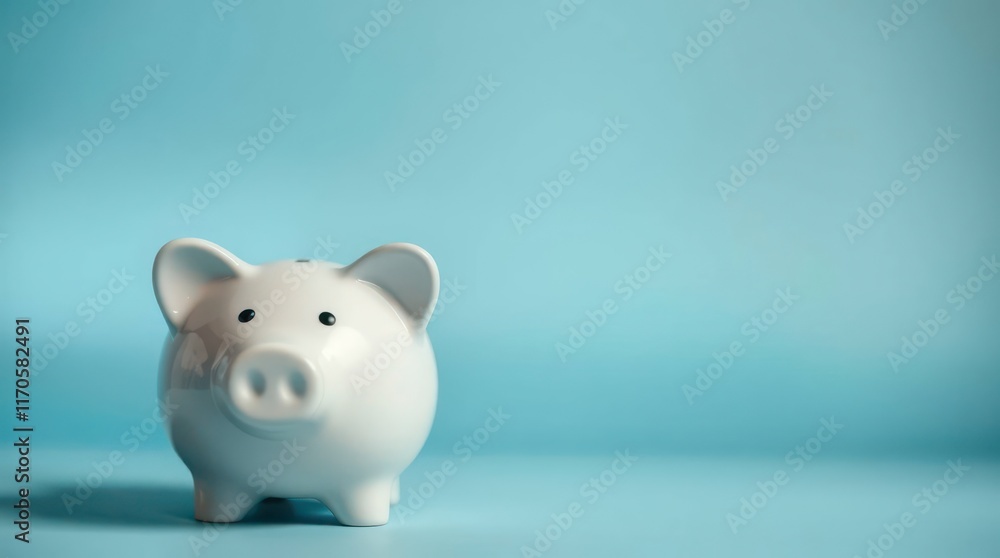 White Piggy Bank Set Against a Light Blue Background White Piggy Bank Set Against a Light Blue Background
