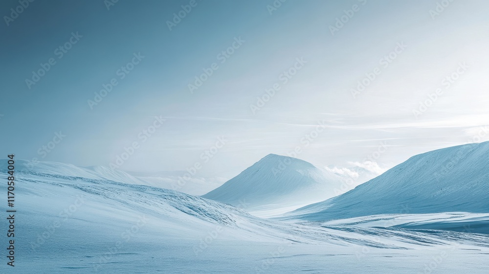 Monochromatic landscape showcases serene pastel tones in a tranquil snowy terrain at dusk Monochromatic landscape showcases serene pastel tones in a tranquil snowy terrain at dusk