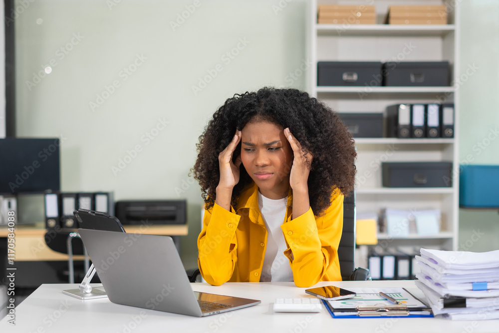 Businesswoman talking on the phone arguing laptop computer problems highlighting customer dissatisfaction. Businesswoman talking on the phone arguing laptop computer problems highlighting customer dissatisfaction.