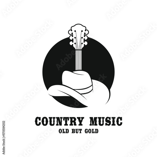 Guitar logo design vector template. Classic Vintage Retro Label Badge for Country Guitar Music Western Saloon Bar Cowboy Logo Design Template