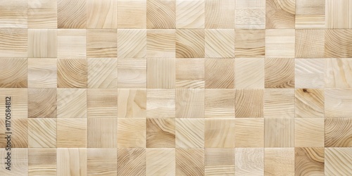 A pristine white wooden butcher block texture arranged in a square mosaic, showcasing delicate wood grain details, ideal for modern design and clean aesthetics.