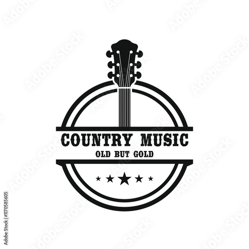 Guitar logo design vector template. Classic Vintage Retro Label Badge for Country Guitar Music Western Saloon Bar Cowboy Logo Design Template