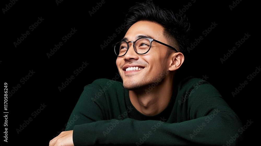 Smiling Man in Glasses with Dark Background and Bright Expression Smiling Man in Glasses with Dark Background and Bright Expression