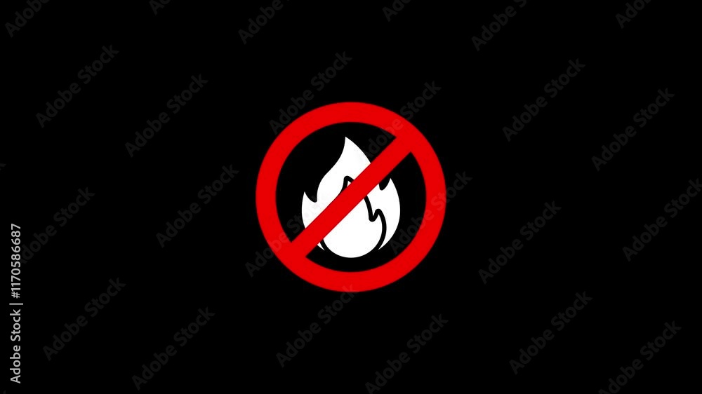 no fire sign animation.4K Video motion Animation. no fire sign animation.4K Video motion Animation.