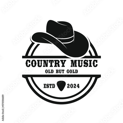 Guitar logo design vector template. Classic Vintage Retro Label Badge for Country Guitar Music Western Saloon Bar Cowboy Logo Design Template