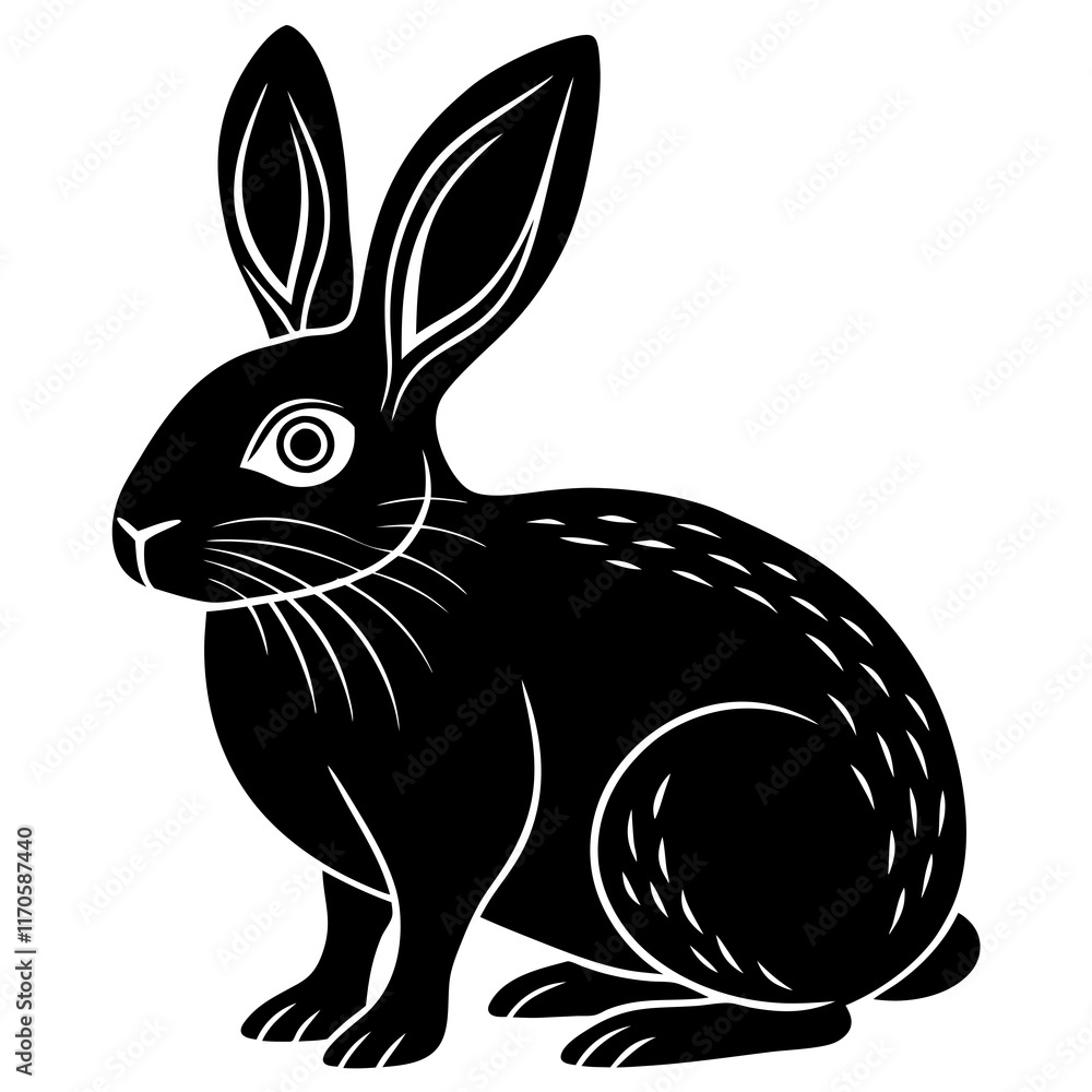 Fototapeta premium Cute Silhouette of a Bunny line art vector cartoon illustration
