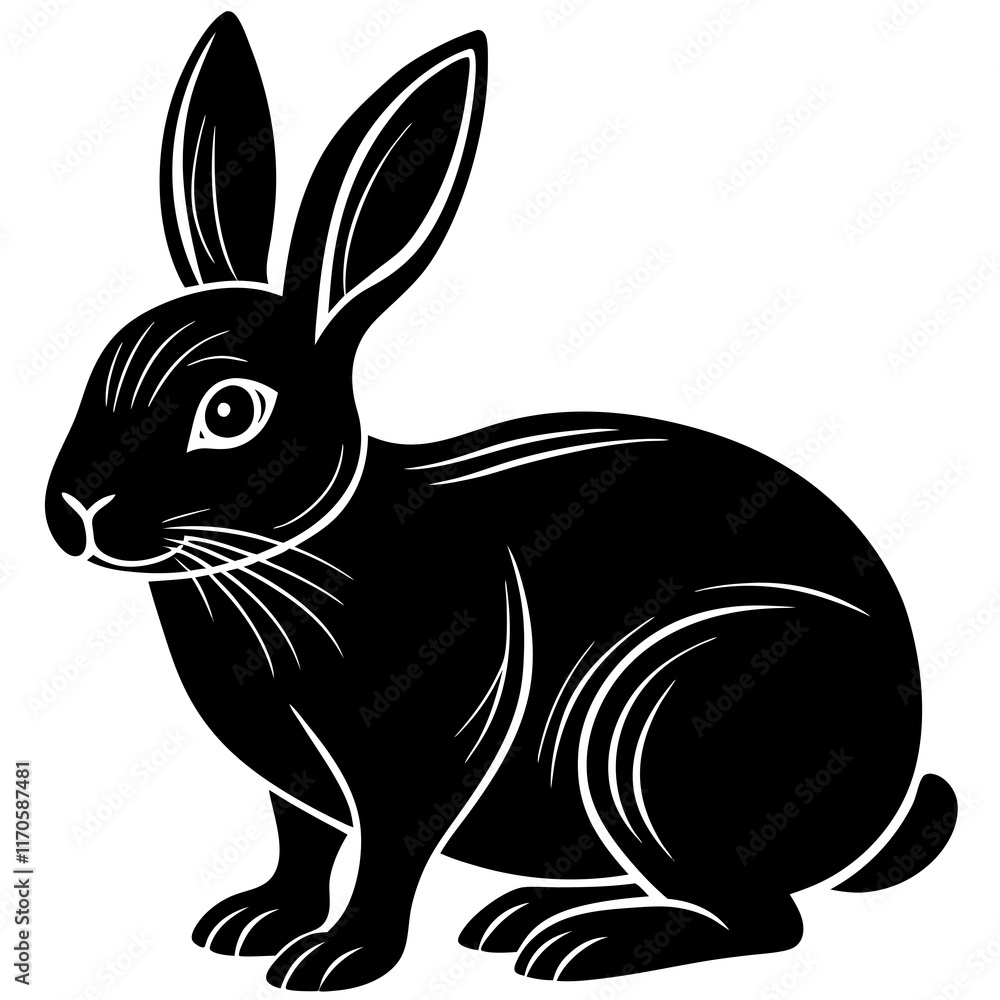 Obraz premium Cute Silhouette of a Bunny line art vector cartoon illustration