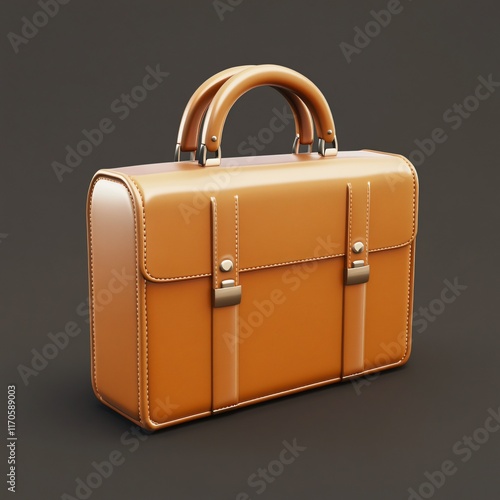 Brown Leather 3D Briefcase Icon with Classic Vintage Style photo