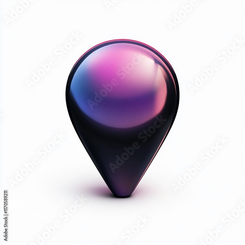 D Location Pin Icon, Glossy Gradient Finish with Pink and Purple Reflection on White Background photo