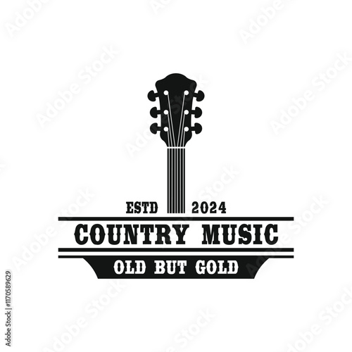 Guitar logo design vector template. Classic Vintage Retro Label Badge for Country Guitar Music Western Saloon Bar Cowboy Logo Design Template