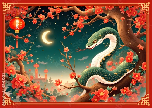 Happy New Year 2025! Celebrate the Year of the Wood Snake with joy and prosperity. Wishing you a Happy Chinese New Year! photo