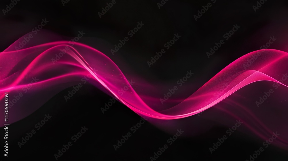 Obraz premium Magenta pink grainy gradient wave abstract shape black background dark noise grain texture glowing banner header backdrop