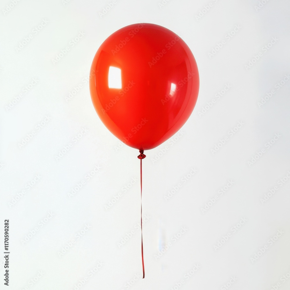 Bright red balloon gently swaying in the air, tied securely with a string against a light background Bright red balloon gently swaying in the air, tied securely with a string against a light background
