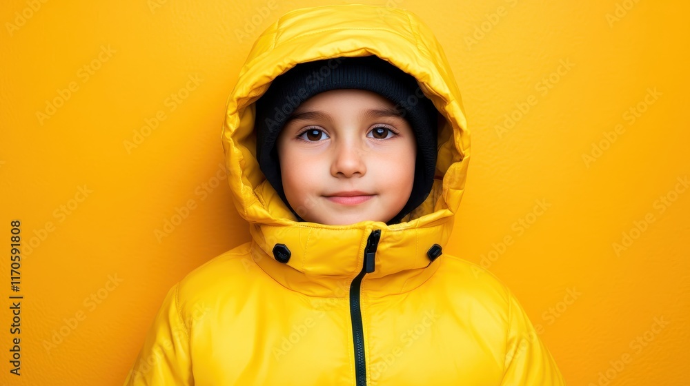 Smiling child in yellow jacket on matching background
Smiling child in yellow jacket on matching background