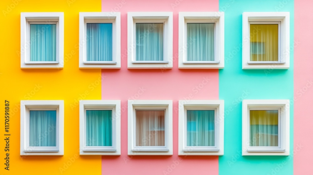 Fototapeta premium Colorful Facade with Detailed Window Inspections