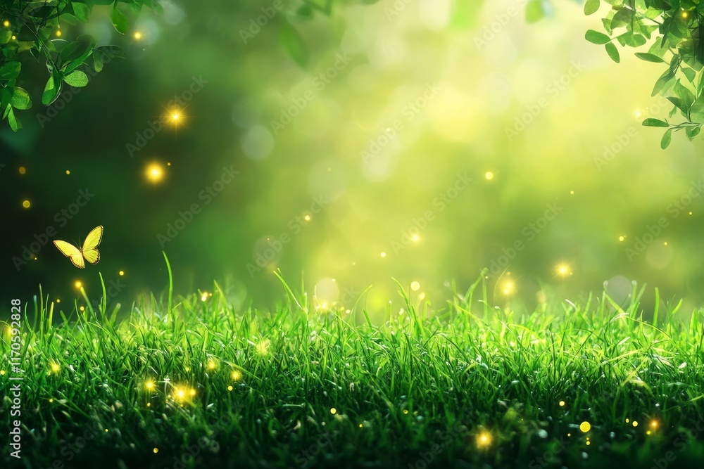 Fototapeta premium Lush Green Grass Abstract Background with Soft Lighting, Generative AI