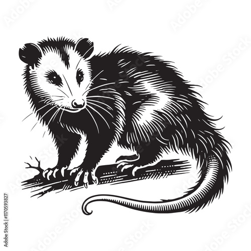 Detailed opossum silhouette for artistic uses - Opossum black vector
