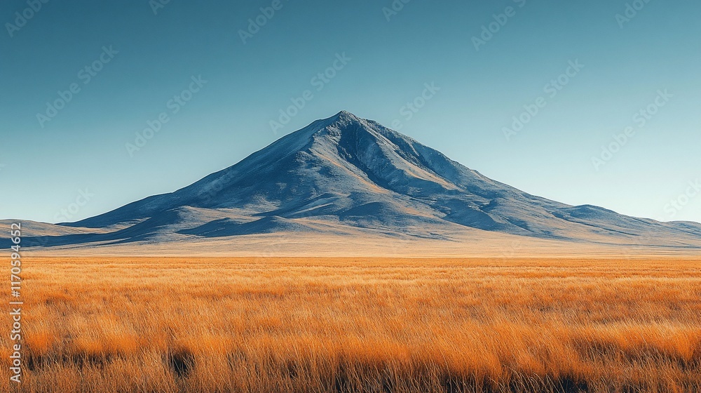 Majestic Mountain Rising Above Golden Grassland Majestic Mountain Rising Above Golden Grassland