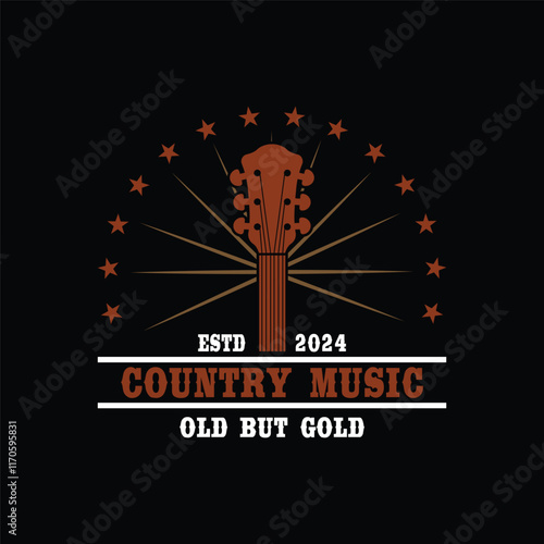Guitar logo design vector template. Classic Vintage Retro Label Badge for Country Guitar Music Western Saloon Bar Cowboy Logo Design Template