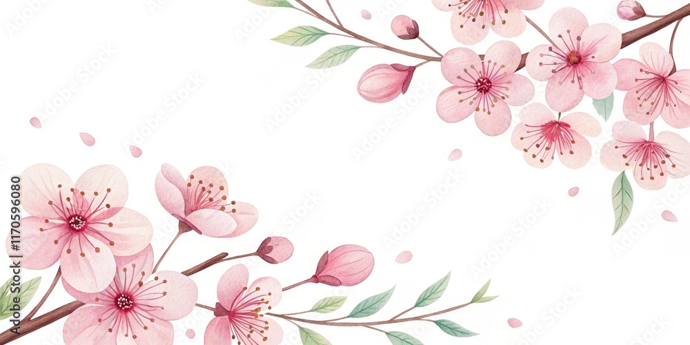 Fototapeta premium cute beautiful flowers cherry blossoms watercolor illustration background
