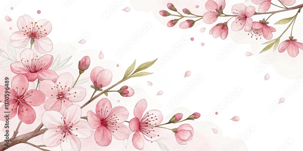 Fototapeta premium cute beautiful flowers cherry blossoms watercolor illustration background