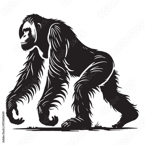 Minimalistic orangutan silhouette for artistic digital designs - Orangutan illustration - minimallest orangutan vector
 photo