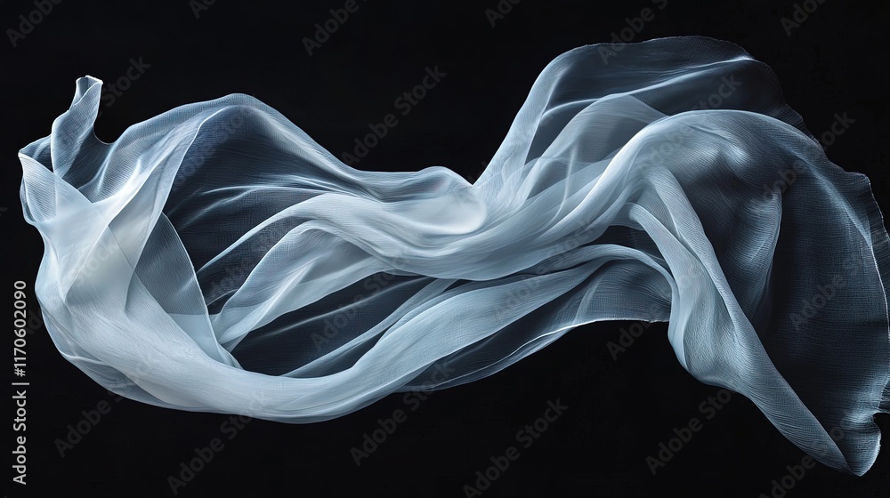 Fototapeta premium Flowing white fabric on black background.