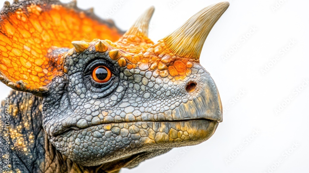 Fototapeta premium A close-up of a dinosaur-like creature with vibrant colors and textured skin.