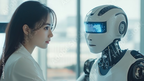 robot AI employee replacing humans at work, artificial intelligence get the job