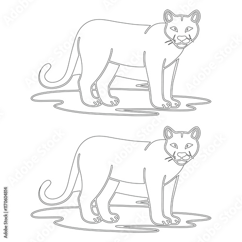 Detailed outline of a mountain lion in a majestic pose, ideal for coloring, crafting, and educational purposes photo