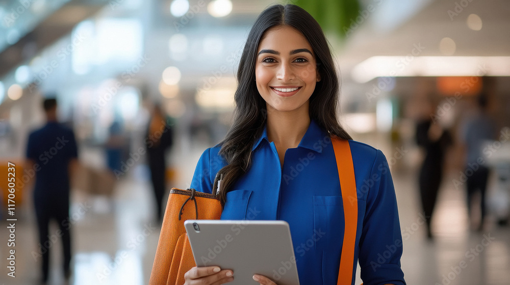 Obraz premium young indian woman holding tablet