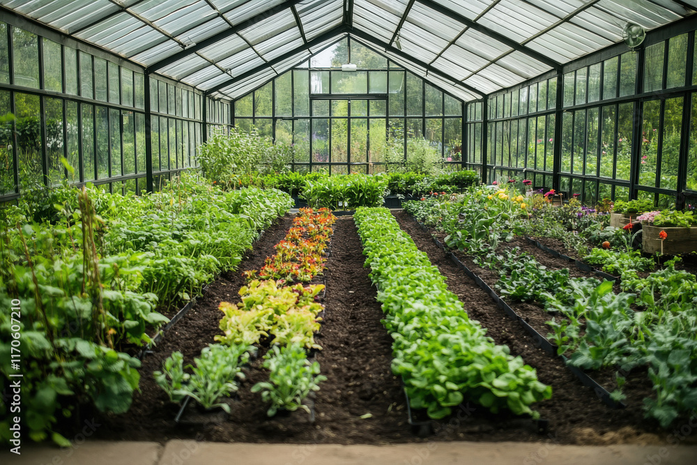 greenhouse with rows of seedlings growing inside greenhouse with rows of seedlings growing inside