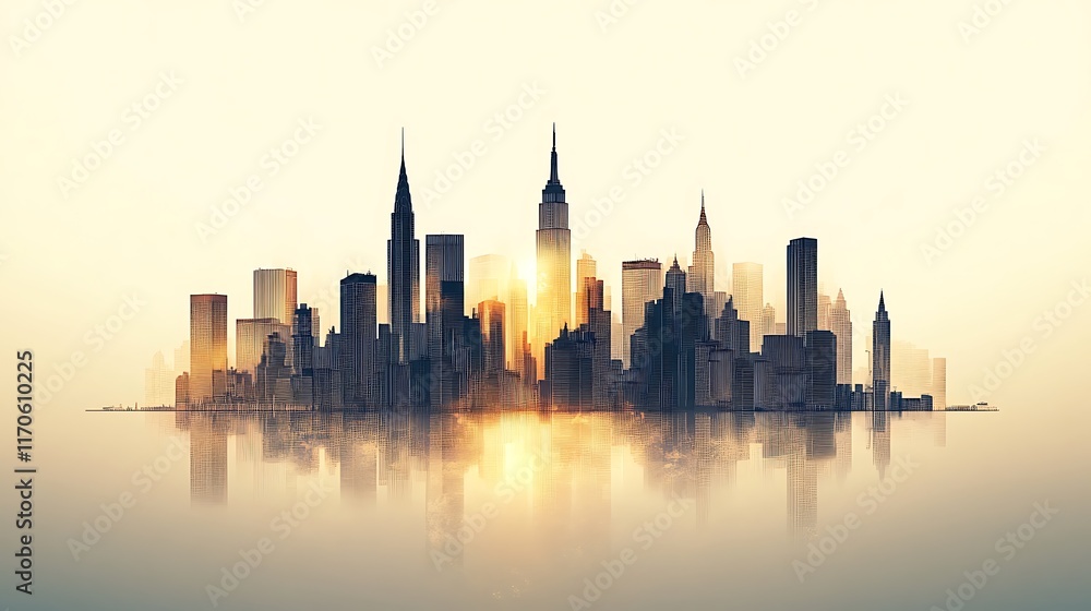 Minimalist City Skyline in Line Art Style, Black Outline Minimalist City Skyline in Line Art Style, Black Outline