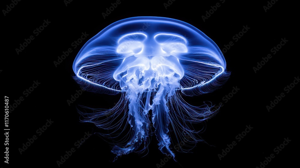 Glowing blue jellyfish isolated on black background. (1) Glowing blue jellyfish isolated on black background. (1)