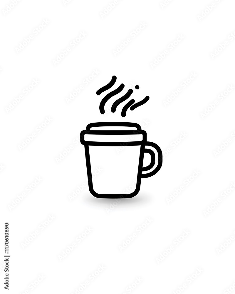 Simple line art illustration of a hot drink in a takeaway cup with steam. Simple line art illustration of a hot drink in a takeaway cup with steam.