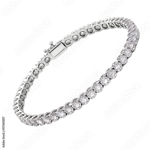 Tennis bracelet on white background gemstone old-fashioned jewelry England round PNG file download