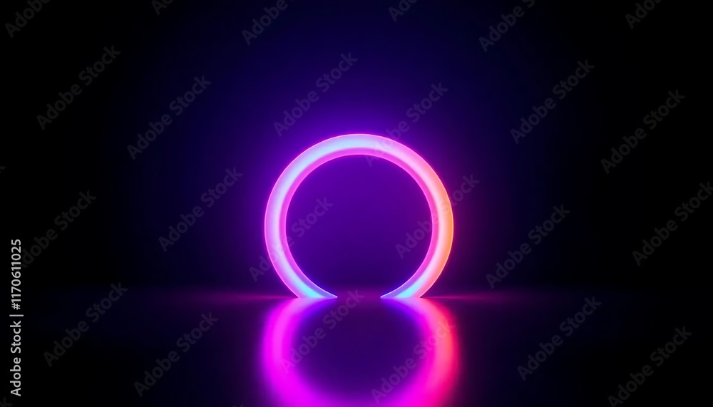Glowing Ring with Vibrant Neon Colors on a Reflective Surface Glowing Ring with Vibrant Neon Colors on a Reflective Surface