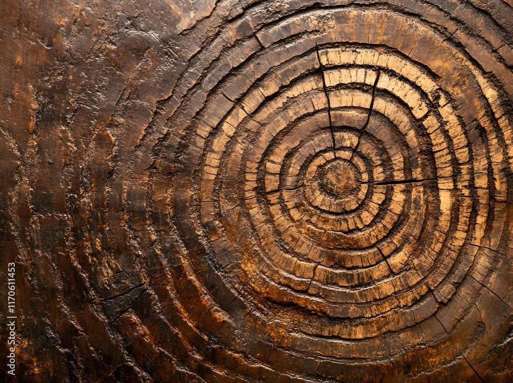 Fototapeta premium Detailed Cross Section of a Dark Brown Tree Trunk